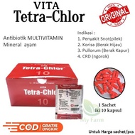 Vita Tetra Chlor / Obat Vitamin Teta Clor Kemasan 1 Sachet Isi 10 Kapsul Untuk Ayam Ngorok Pilek /Ob