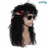 LONNG 70s 80s Rockstar Wig, Curvy Punk Halloween Party Cosplay Wig, Long Fluffy Mullet Wig
