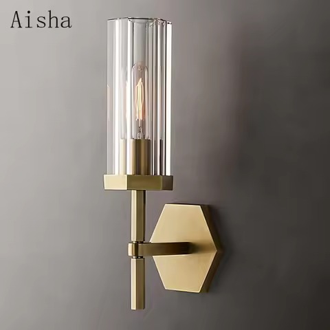 American Luxury Led Wall Scones Crystal Shades H36cm / H49cm Gold/Black Metal Wall Lamp Edison Wall