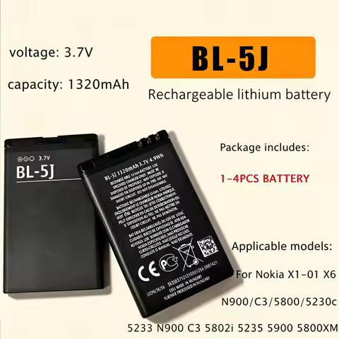 3.7V 1320mAh Phone Battery BL-5J BL5J BL 5J Rechargeable Batteries for Nokia X1-01 X6 5230 5233 N900