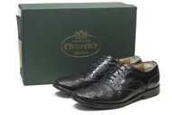 二手 CHURCH'S 義大利製 BURWOOD W(GI) Burwood 鞋，黑色拋光飾面，尺寸 35.5 (22.5cm)，黑色WING繫帶鞋。