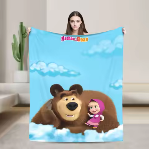M-Mashas and B-Bears Blanket Warm Cozy Fluffy Kawaill Bear Throw Blankets for Couch 50x60 Inches Mul