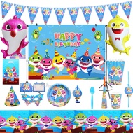 Party needs Baby shark Birthday Party Supplies Baby shark Kids Birthday Party Digital Balloon Set Party Disposable Tableware Party Banner Party backdrop