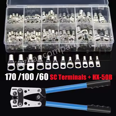 170/60Pcs SC6-6 SC16-8 SC25-8 Bare Copper Lug Terminal Electrical Wire Crimp Connector Kit Ring Batt
