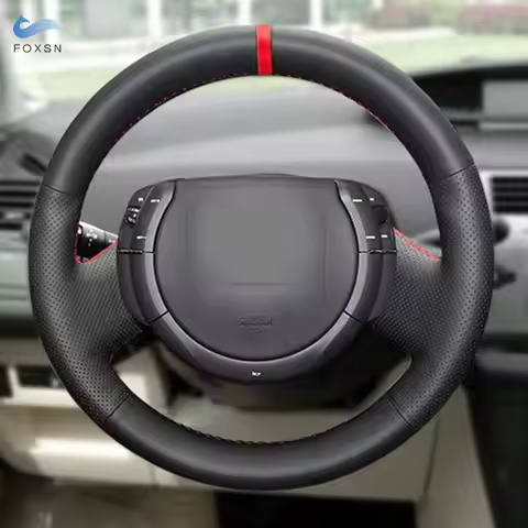 Hand Braid Perforated Microfiber Leather Car Interior Steering Wheel Cover Trim Accessories For Citr