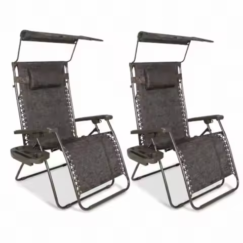 Outdoor lounge chair set of 2, 33 wide XXL zero gravity design, aluminum frame, black, foldable and 