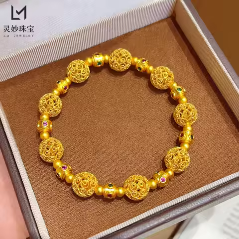 Enamel Filigree Hydrangea Bracelet Women's 24K Gold AU999 - Stackable enamel bracelet, trendy style 