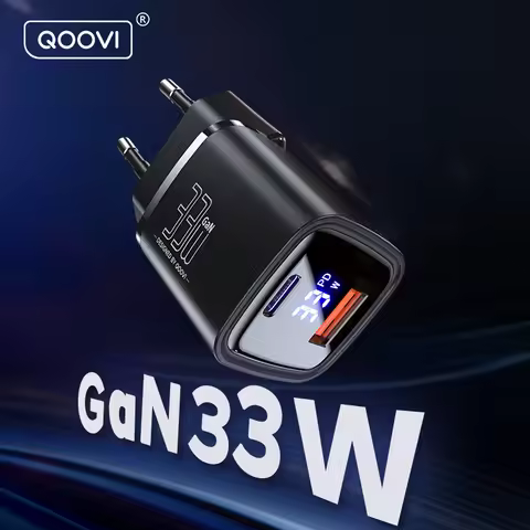QOOVI 33W GaN Charger Dual-Port USB Type C Fast Charging Adapter PD USB-C Wall Charger For iPhone Sa