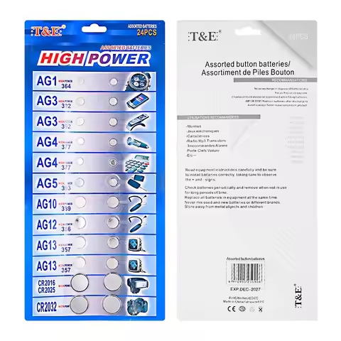 24pcs 1.55v Mixed Batteries Set AG1/AG3/AG4/AG5/AG10/AG12/AG13 for Remote Control Watches CR2025 CR2