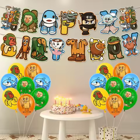 Italian Brainrot Al Party Decoration Italian Brainrot Balloons Cake Topper Banner Background Buildin