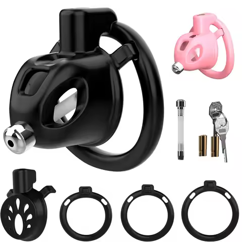 Chastity Cock Cage 1 set 2 Styles Chastity Device with 3 Sizes Ring and Invisible Lock Flat Chastity