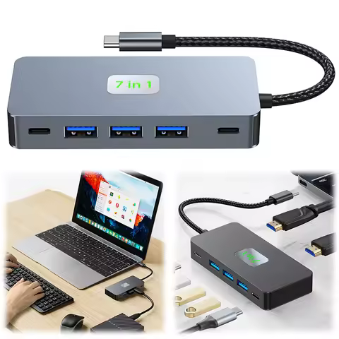 7 in 1 USB C To Dual HDMI-Compatible Docking Station with 2 4K HDMI-Compatible Ports USB-C Hub USB C