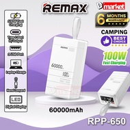 Remax RPP-650 60000mAh Powerbank 100W Fast Charging Power Bank Laptop Power Bank Camping Powerbank R