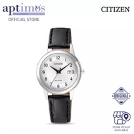 [Aptimos] Citizen Eco-Drive FE1081-08A Silver Dial Women Black Leather Strap Watch