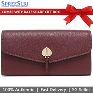 Kate Spade Wallet In Gift Box Long Wallet Pebbled Leather Marti Large Flap Wallet Deep Berry Dark Red # K6402