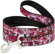 Dog Leash Born to Blossom Close Up White 6 Feet Long 0.5 Inch Wide