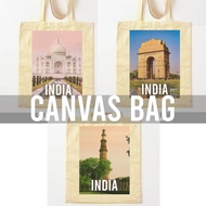 India Taj Mahal Souvenir 12oz Canvas Bag Tote Bags Cotton Shopping Shoulder Bag