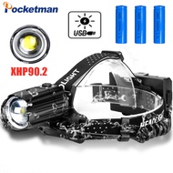 200000lm XHP90.2 Powerful LED Headlight USB Rechargeable Headlight Fishing Light