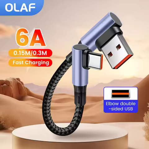 Olaf 90 Degree Elbow Short Cable 6A USB To Type C Cable Fast Charging For Power Bank 15CM 30CM USB C