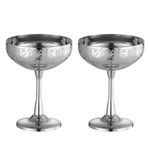 2PCS Stainless Steel Coupe Cocktail Glasses Set Unbreakable Cocktail Glasses for Margarita Manhattan
