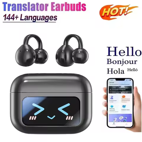 Real Time Translate M100 Open Air Earbud LED Screen Anti-loss Headphone AI Noise Reduction HIFI Soun