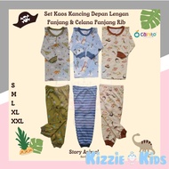 Cainito Chest Button Long Shirt Set + RIB Trousers / Baby Kids Clothes Set, 3 sets