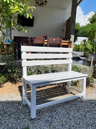 TT.Shop เก้าอี้ไม้สัก ม้ายาวมีพนักพิงขวาง สีขาว ขนาด 100*34*48*90 cm