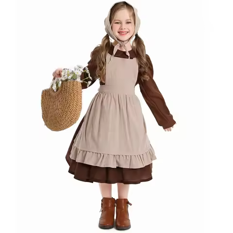 Kids Poor Clothes Cosplay Cinderella Maid Costume Colonial Farm Village Girl Pioneer Prairie Dress