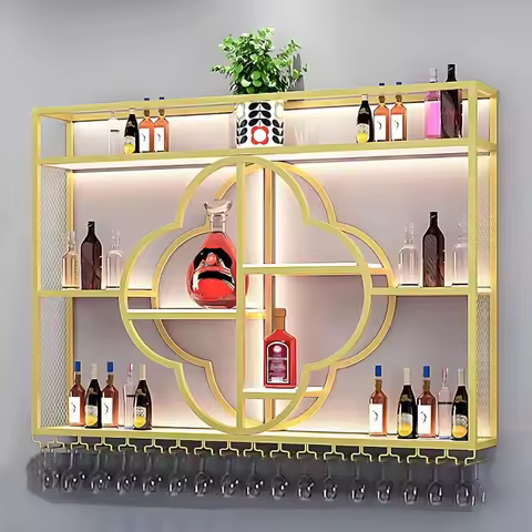 Wine Rack Wall Mounted With Wine Glass Holder, Vintage Style Bottle Shelf, Bar Liquor Bottle Display