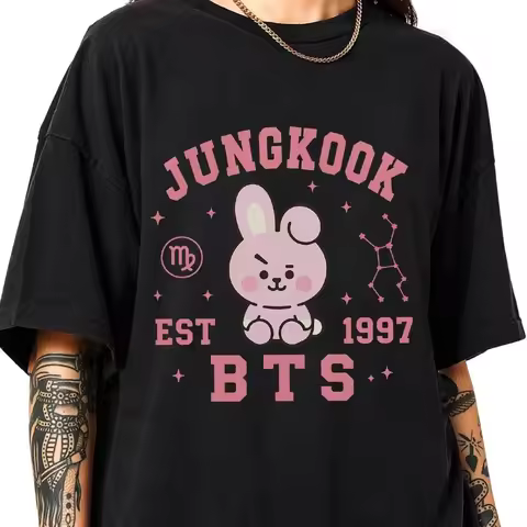JK Jungkook BT21 Cooky Cartoon Graphics Tshirt, Kpop Arirang Tour Unisex Cotton Tee, Men's Women's F