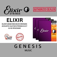 ELIXIR 16538 NW| 80/20 BRONZE| ACOUSTIC GUITAR STRINGS |C/LT 11-52 3PACKAGE