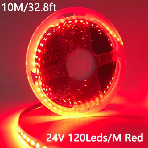 5m/10m Red Led Strip Light 24V/12V, 120 Leds Per Meter, 8mm Wide Led Strip for Office Cabinet Lighti