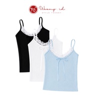 Woomy - BR771 Korean Trendy Lace Ribbon Tank Top Bra Camisole Ribbed Inner POLOS