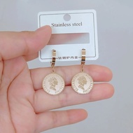 Korean Looks Women's Earrings Anti-Rust Fashion Stud Coin Elisa Titanium Non-Rust Non-Fading TJ-2522