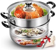 DPWH Steamer Two-layer 304 Stainless Steel Thickened 26 Steamer Pot Three 28cm Multi-layer Steamed Fish Steamed Steamed Bread Soup Pot Induction Cooker Gas Dual-use 26CM For 2-4 People Silver