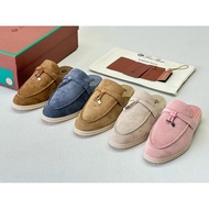 LP Women's Shoes Half Slippers Loafers Mules Business Casual Shoes British Style Tassel Flat Shoes W