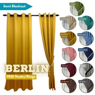 **BERLIN** Plain Semi Blackout Dim-out Sunblock Curtain (French Pleat or Ring) Langsir Tingkap Bilik