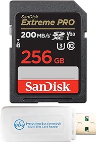 SanDisk 256GB Extreme Pro UHS-I SD U3 A2 V30 Memory Card Works with Sony Mirrorless Camera ZV-E1 (SDSDXXD-256G-GN4IN) 4K UHD Bundle with (1) Everything But Stromboli SDXC Card Reader