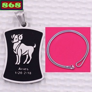 Aries - Aries stainless steel pendant with white solid stainless steel chain necklace + white stainl