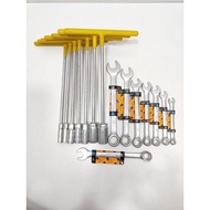 (GIVE WRENCH 15) Combo of 7 T-locks and 7 wrench locks from 8-19mm, used to turn bolts and nuts