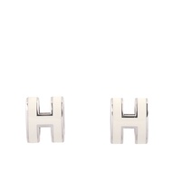 【HERMES 愛馬仕】Mini Pop H立體簍空橢圓LOGO耳環(白色/銀色)/ 平行輸入