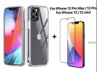iPhone 12 Pro Max mini Slim Shockproof Case 4X Anti-Shock Performance With Full Coverage Tempered Glass Screen Protector For iPhone 12 Pro Max, 12 Pro, 12, 12 mini 4倍防撞貼身電話套配全屏玻璃保護貼 +$1包郵