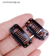 # BEAUTY #  10/100 Toupee wig clips snap clips w/ rubber back hair extension black 9 teeth  .