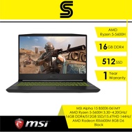 MSI Alpha 15 Gaming Laptop B5EEK-061MY Black/AMD Ryzen 5-5600H 3.30~4.20GHz/16GB DDR4/512GB SSD/15.6"FHD 144Hz/AMD Radeon RX6600M 8GB D6/1 Year Warranty/Windows 11