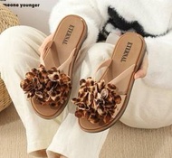 sandal slop teplek wanita jelly karet motif bunga tutul LDG