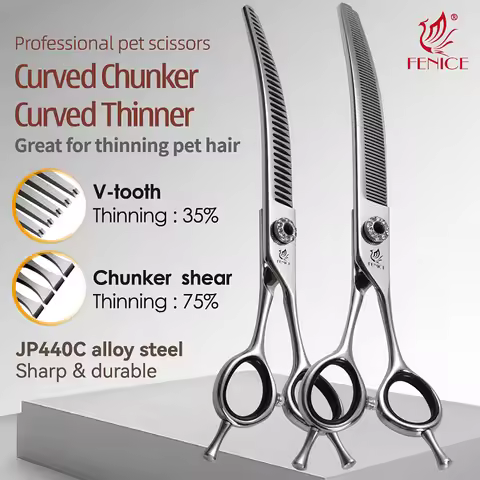 Fenice CIQ Professional 7.0/7.5 Inch JP440C Dog Grooming Scissors Curved Chunker /Thinning Scissors 