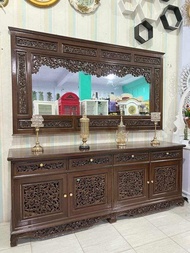 Bufet ukir kayu jati set bufet dan figura kaca