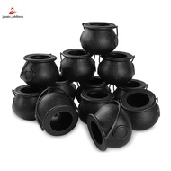 12Pcs Mini Black Cauldron with Handle Halloween Mini Witch Cauldron Halloween Pot Candy Holder for H