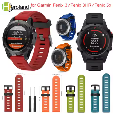 26mm Watch Strap For Garmin Fenix 3 / Fenix 3HR Band with tools Outdoor Sport Silicone Watchband for
