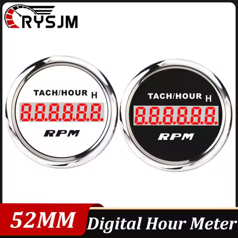 Customized 52mm Car Gauge Digital Hour Meter + Tachometer Hourmeters Time Hours Gauge Tach 0~ 9999 R